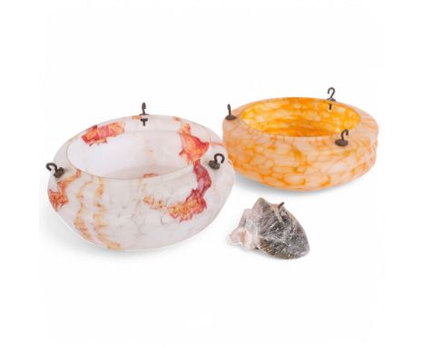 Orange and white mottled glass ceiling light shade, 29cm, and another Art Deco ceiling light bowl, with ceiling fitment and c