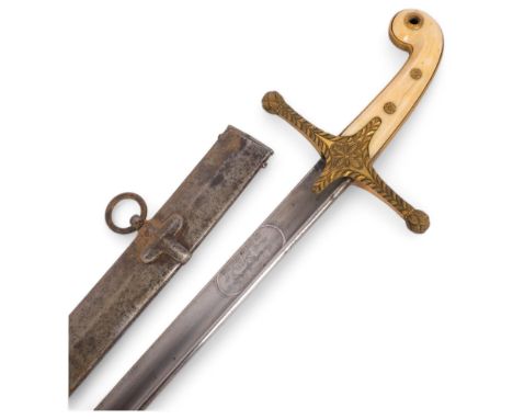 An 1831 British Officer's Mameluke sabre, by C Webb & Co, with ivory grips, brass cross hilt and scabbard. Ivory submission r