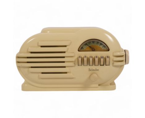 BELMONT - an Art Deco cream ivory Bakelite 'The Rabbit' valve radio, model no. 6D111, serial no. 424628, W32cm, H19cmRadio is
