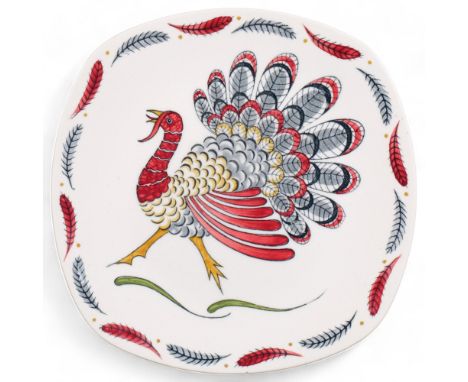 JESSIE TAIT - a mid-century Midwinter style craft platter in the Gay Gobbler pattern, diameter 28cm