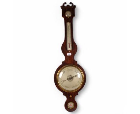 OWEN OSWESTRY - a 19th century mahogany wheel barometer with thermometer, L107cm