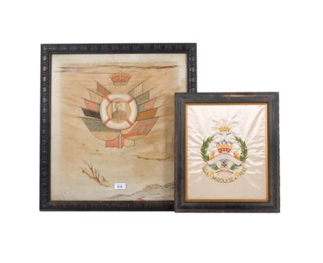 A Present of Cairo, a First World War silk embroidered picture, depicting flags of the nations, and airships, 58cm x 54cm ove