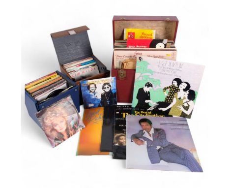 A varied collection of single and album vinyl records, circa 1980s and 90s, titles include The Best Of The Stylistics, single