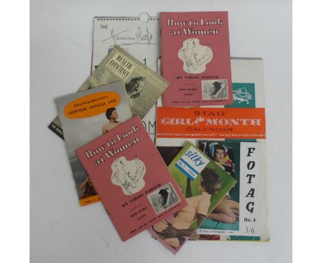 Various Vintage adult glamour magazines and calendars, including 1950s Health & Efficiency "The World's Leading Naturist Jour