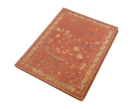 A 19th century gilt embossed leather 'Hunting' desk blotter, 40cm x 31cm