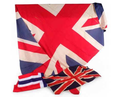 Vintage printed cotton Union Jack, 140cm x 190cm, and 2 smaller flags