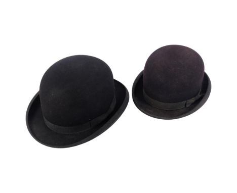 2 Vintage black bowler hats, by Lock &amp; Co, and Dunn &amp; Co (2)