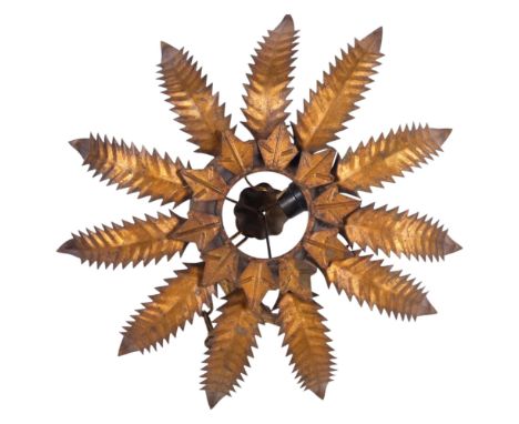 A Vintage pressed copper ceiling light shade with foliate design, 47cm across