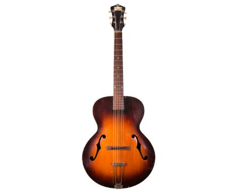 Recording King (Gibson made) Model M-2 archtop guitar, made in USA, circa 1938; Finish: sunburst, lacquer checking and many i