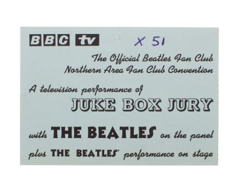 The Beatles - rare BBC TV Jukebox Jury ticket no. 51, at the Empire Theatre, Liverpool on Saturday 7th December 1963