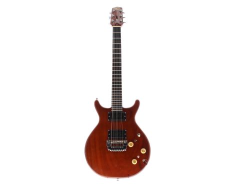 Fylde solid body electric guitar, made in England, circa 1978; Finish: natural mahogany, minor imperfections including surfac