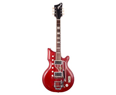 1962 National Westwood 77 electric guitar, made in USA; Finish: red, lacquer checking, various blemishes, refinish to back of