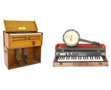 Pete Overend Watts (Mott the Hoople) - John Malcolm &amp; Co oak cased harmonium; together with a 1920s banjo-mandolin and an