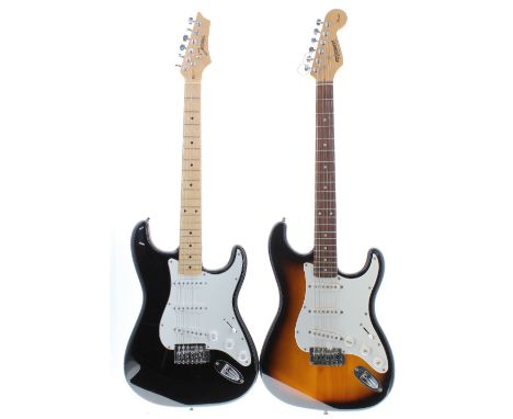 Starcaster by Fender Strat electric guitar, Sunburst finish; together with a Johnson Strat style electric guitar, Black finis