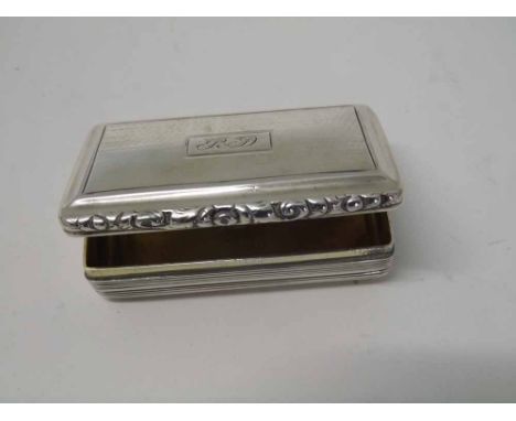 William IV Silver Snuff Box, rectangular shape, worn engine turning to the lid and base, the lid initial 'RD' in script to a 