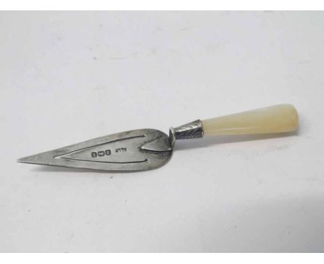 A George V Silver bladed and Mother of Pearl handled Page Marker in the form of a trowel, 3" long, Birmingham 1922, maker A L