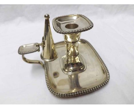 Edward VII Silver Tray Candlestick of plain shaped rectangular form, straight gadrooned rim, nozzle and thumb piece complete 