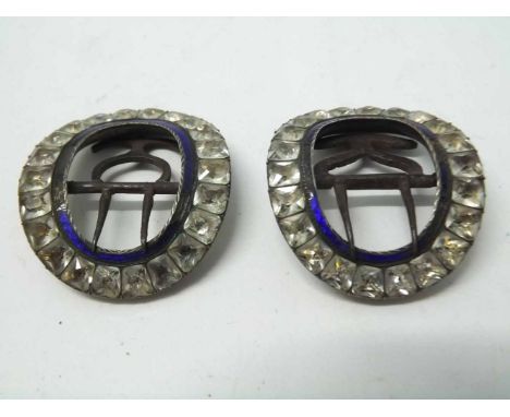 Pair of Georgian unmarked white metal paste and enamel set buckles (with defects to the enamel work), 40mm x 35mm   70-90 