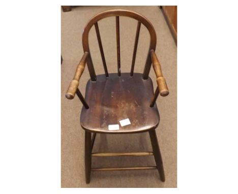 Vintage Mahogany child's High Chair with stick back, solid seat, splayed legs 