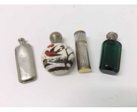 A mixed lot comprising a Victorian circular ceramic Scent Bottle with hand painted bird decoration, screw on metal lid, 2 1/2