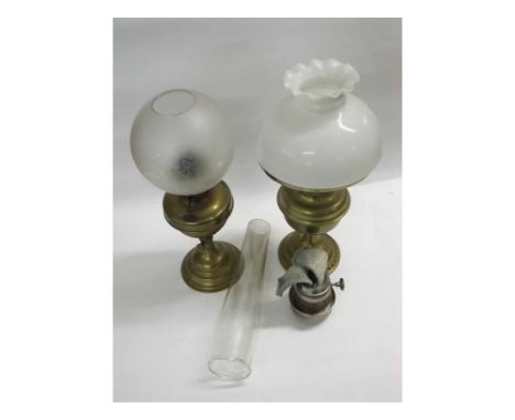 Two Vintage Brass Oil Lamps, 16" high 