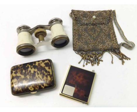 Mixed lot including a Tortoiseshell type purse, evening bag, lighter and opera glasses   30-40 