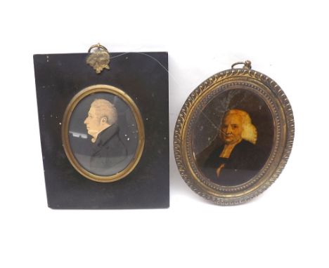 A Framed Oval Silhouette Print, head and shoulders of a gent in 19th Century costume, together with a further gilt framed sma