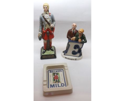 A Bullards Beers Pub Ashtray, together with a Beswick China Worthington E Advertising Figurine and a painted Bisque Drambuie 