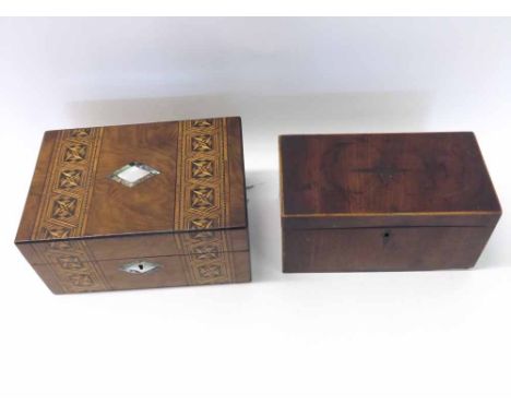 Victorian Walnut and parquetry inlaid Vanity Box with plush lined fitted interior, vacant nameplate and escutcheon together w