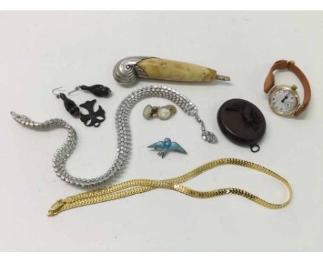 Mixed lot including Ladies vintage 9ct Gold cased 'West End Watch Co' wristwatch with leather strap (crack to dial), oval Loc