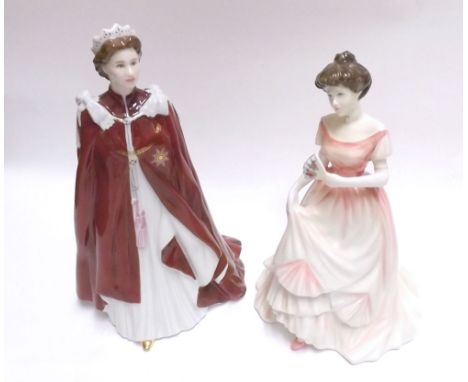 A Royal Doulton Figure "Julia", HN4124, together with a further Royal Worcester Figure in Celebration of the Queen's 80th Bir