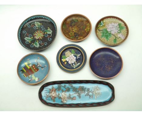 A small collection of Oriental Cloisonn/Enamel Pen Tray and various small Trinket Trays, various sizes (7) 30-40