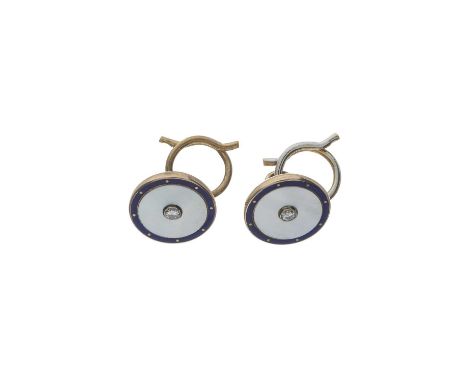 Cropp &amp; Farr, a pair of 9ct gold diamond, mother-of-pearl and enamel cufflinks, maker's marks for Cropp &amp; Farr, estim