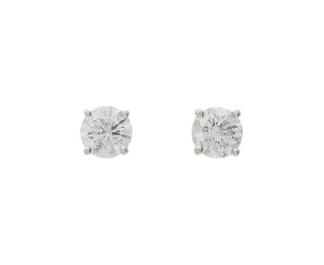A pair of 18ct gold brilliant-cut diamond single-stone stud earrings, estimated total diamond weight 1ct, H-I colour, SI2-P1 