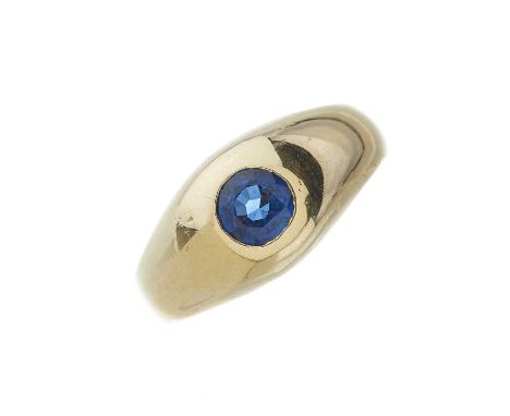 A 14ct gold sapphire single-stone band ring, sapphire estimated weight 0.85ct, band stamped 14K, ring size T, 8gOverall good 
