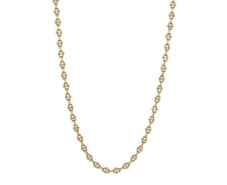 A 9ct gold mariner-link chain necklace, stamped 9kt, length 47cm, 17.3gOverall good conditionLight marks and scratches, in ke