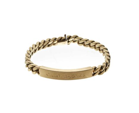 A mid 20th century 14ct gold identity curb-link bracelet, import marks for London 1969, length 22cm, 77.5gOverall good condit