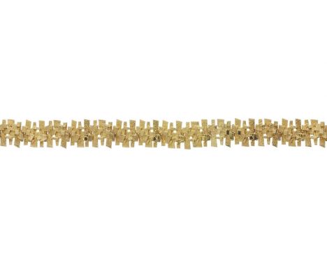 A 1960s 18ct gold brutalist bracelet, maker's marks for D Shackman &amp; Sons, hallmarks for London 1967, length 20cm, 41.8gO