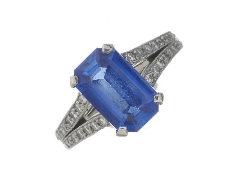 Charles Greig, a platinum sapphire and diamond dress ring, sapphire estimated weight 3.40ct, estimated total diamond weight 0