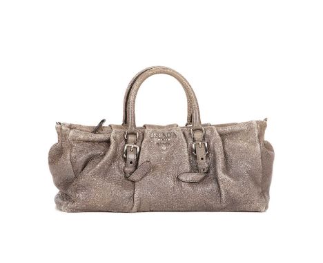 Prada, a 2way leather handbag, featuring a grey leather exterior, with silver-tone hardware, rolled leather handles, a detach