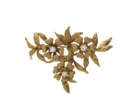 Cropp &amp; Farr, a 1970s 18ct gold brilliant-cut diamond flower brooch, estimated total diamond weight 0.15ct, H-I colour, V