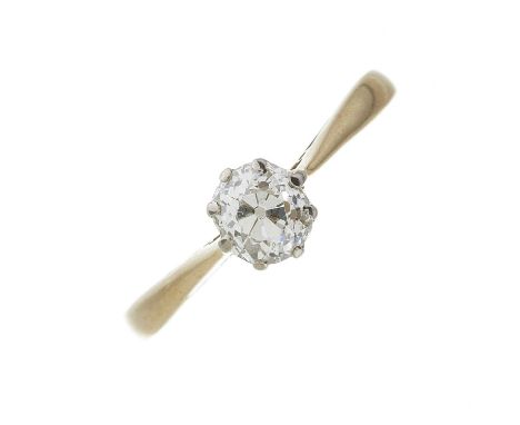 An 18ct gold old-cut diamond single-stone ring, with tapered shoulders, diamond estimated weight 0.60ct, I-J colour, VS clari