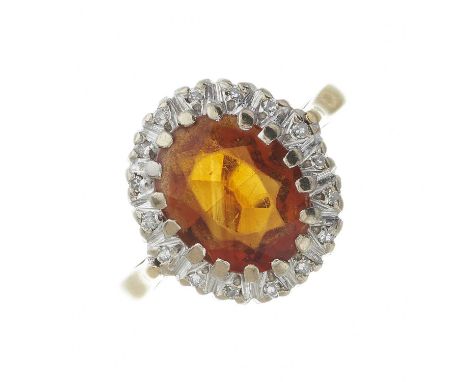 An 18ct gold citrine and single-cut diamond cluster ring, citrine estimated weight 2.30ct, estimated total diamond weight 0.1