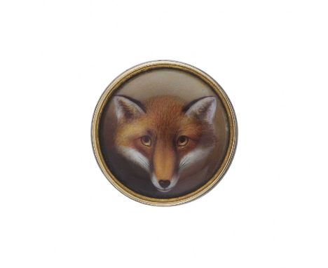 William Bishop Ford, a late Victorian enamel fox portrait brooch, signed and dated 1887, diameter 2.5cm, 9.7gOverall good con