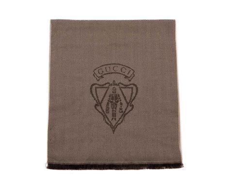 Gucci, a wool scarf, designed with a chevron pattern, featuring the maker's Hysteria logo crest, and fringed detailing, measu