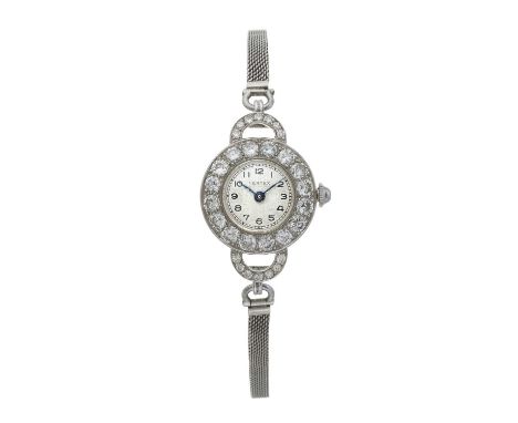 Vertex, an early 20th century platinum diamond cocktail watch, signed manual wind movement calibre 205, estimated total diamo