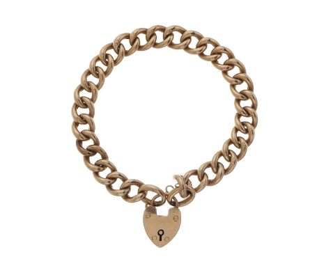 An early 20th century 9ct gold curb-link bracelet, with heart-shape padlock clasp, stamped 9c, length 21.5cm, 18.6gOverall go