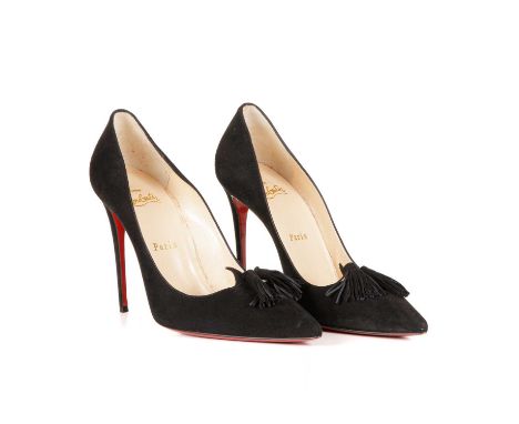Christian Louboutin, a pair of Gwalior heeled pumps, featuring black suede uppers, with small tassel detail to the vamp and h