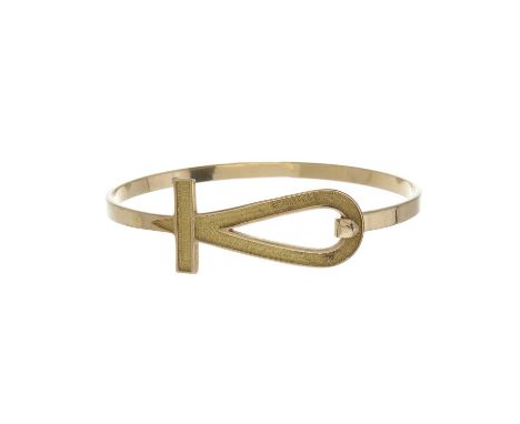 An 18ct gold Egyptian ankh cross bangle bracelet, Egyptian marks, inner diameter 6.1cm, 20gOverall good conditionWidth of ban