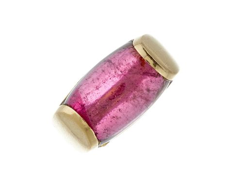 Bulgari, an 18ct gold pink tourmaline cabochon Tronchet single-stone ring, signed Bulgari, Italian marks, ring size K, with m